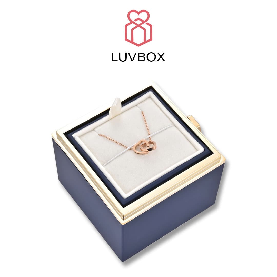 Blue LuvBox™ - w/ Rose Gold Engraved Heart Necklace