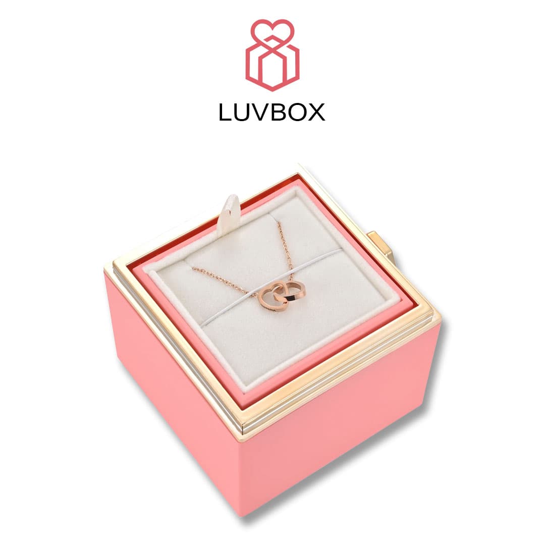 Pink Rose LuvBox™ - w/ Rose Gold Engraved Heart Necklace